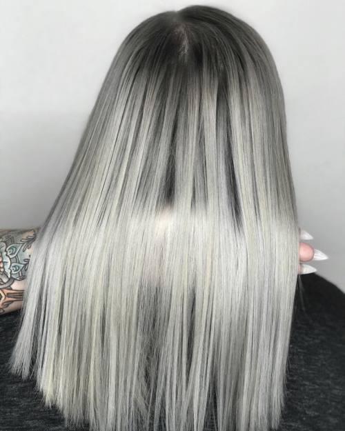 Straight Silver Lob Haircut